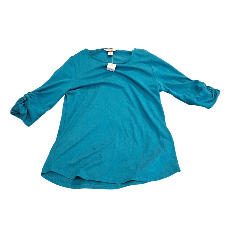 Christopher & Banks Women's Small Teal Ruched 3/4 Sleeve Knit Top NWT